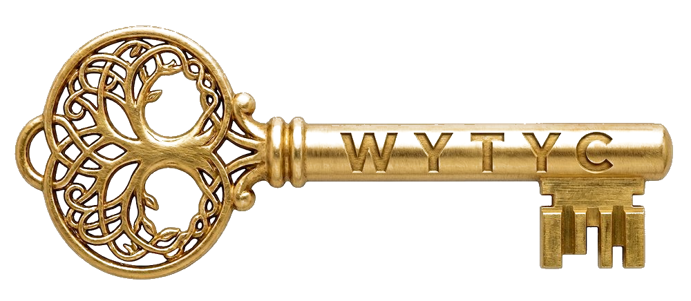 The WYTYC key - a tree of life carried in the bow of an antique brass key, the visual mark of the company